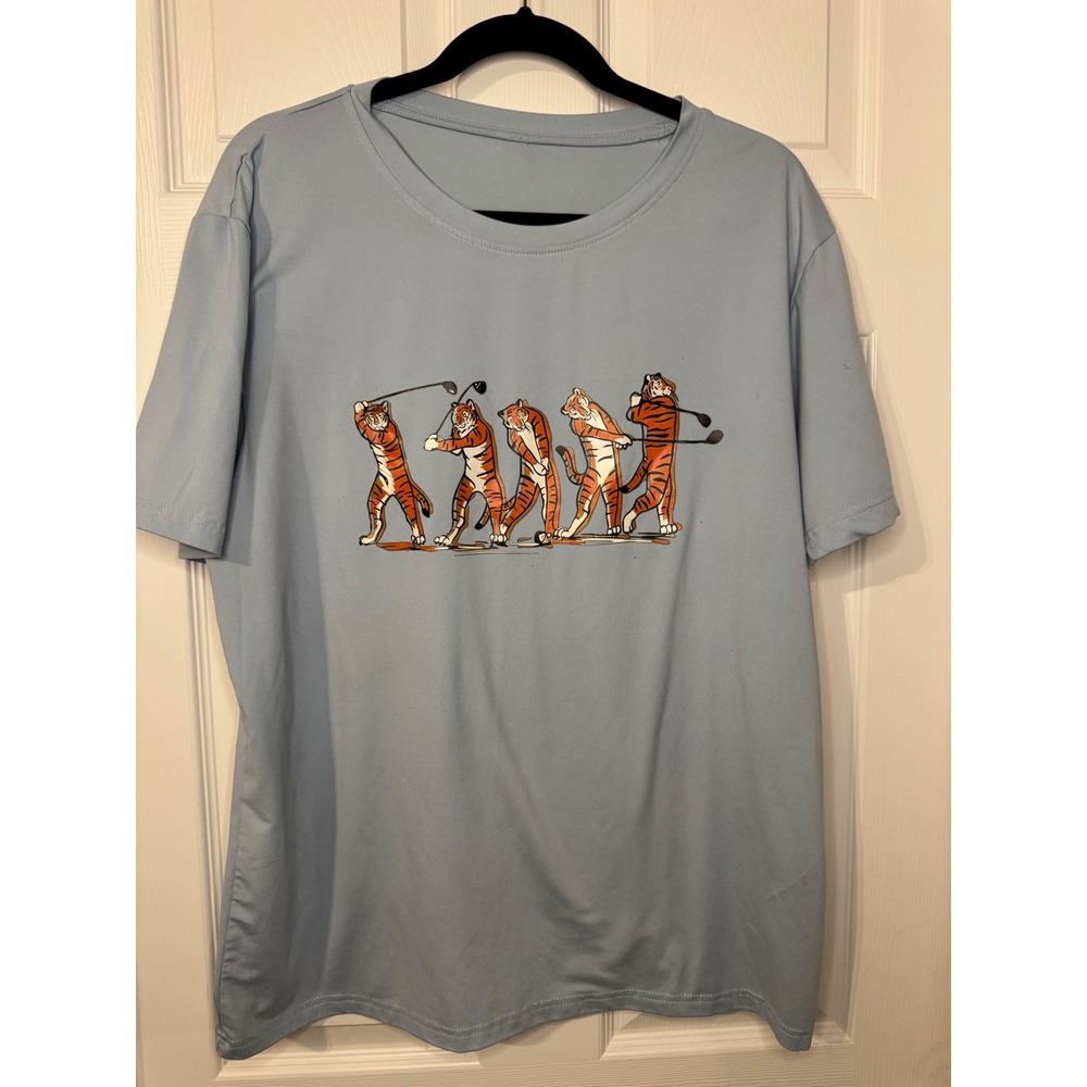 Mens Blue Tiger Golf Graphic Performance T-Shirt Short Sleeve Crew Neck Tee
